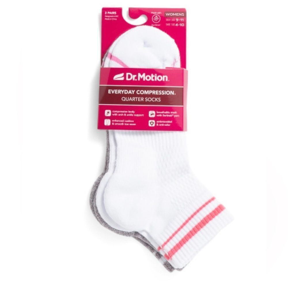 Dr. Motion Ladies 2 Pack White Heather Brown Everyday Compression Quarter Socks